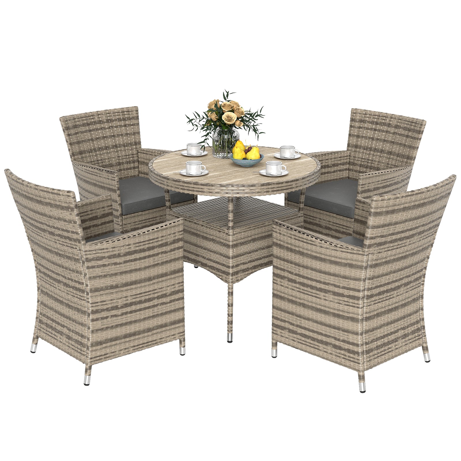 4 Seater Garden Dining Set, Double Layer Table, Grey
