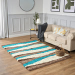 California Wave Geometric Shaggy Rug Deep Pile | 200cm x 290cm | Teal