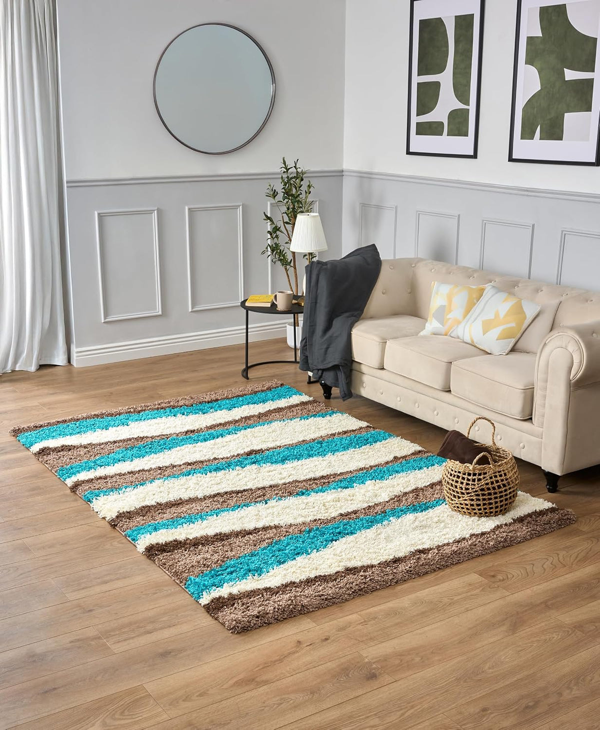 California Wave Geometric Shaggy Rug Deep Pile | 200cm x 290cm | Teal