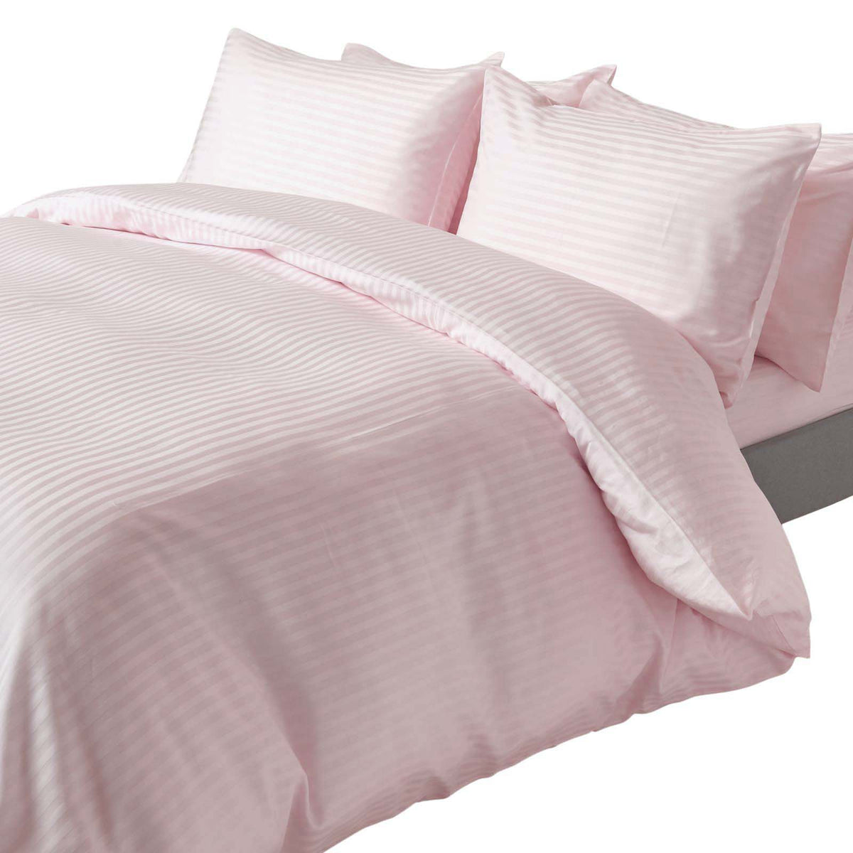 Egyptian Cotton Stripe Duvet Cover With Pillowcase, 330 Tc | King | Dusky Pink