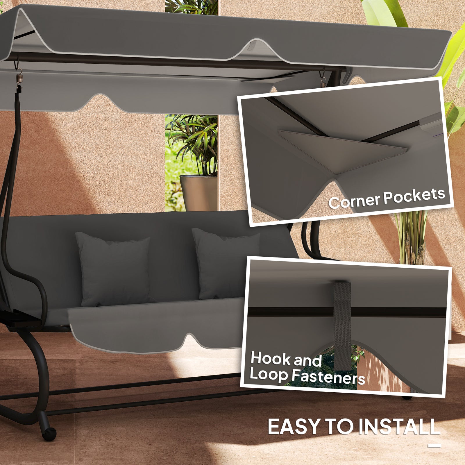 Waterproof Garden Swing Canopy Replacement 3 Seater | Dark Gray