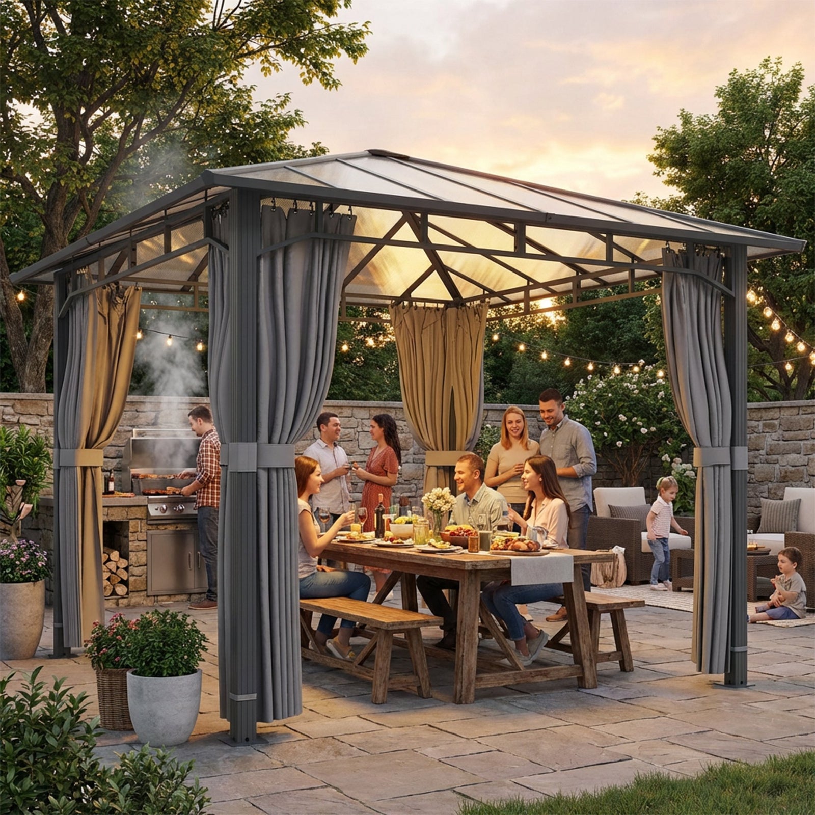 3 X 3 M Hardtop Gazebo With Pc Roof, Aluminium Garden Gazebo | Tan