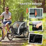 2 Seat Bike Trailer With 5 Point Harness, Safety Flag, Reflectors | Black