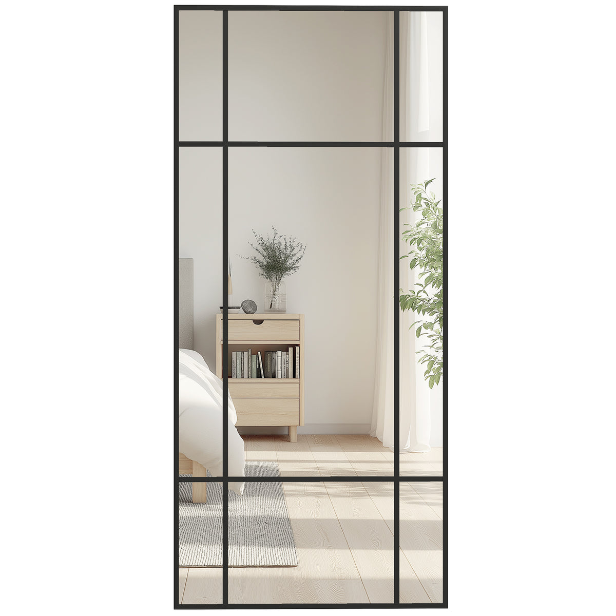 HOMCOM Window Style Vanity Mirror 110 X 50cm Hanging Wall Mirror Black