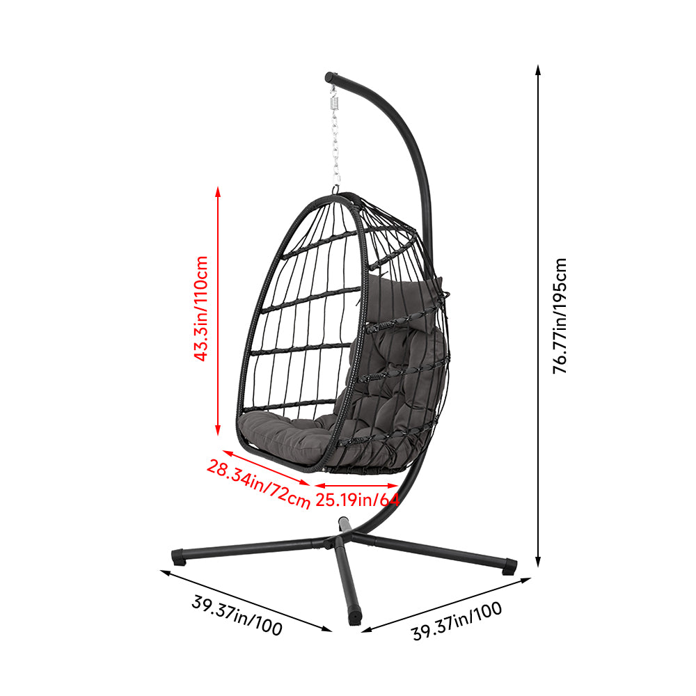Hanging Chair With Stand And Cushion | Black