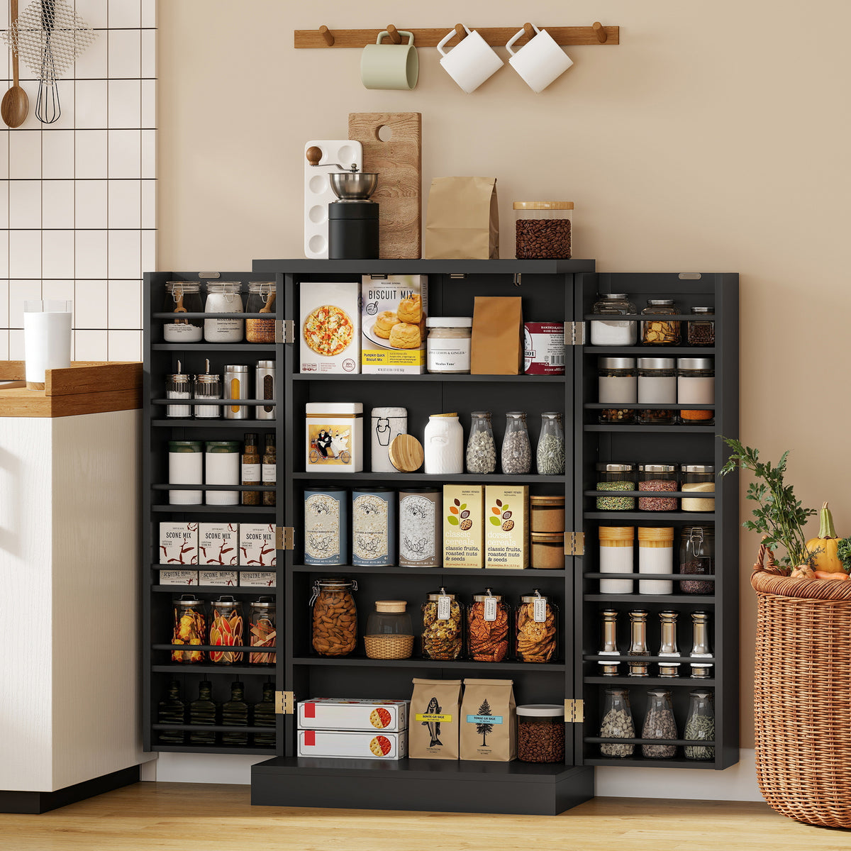 HOMCOM Kitchen Cupboard W/ 5 Tiers, 12 Spice Racks, Kitchen Storage Cabinet