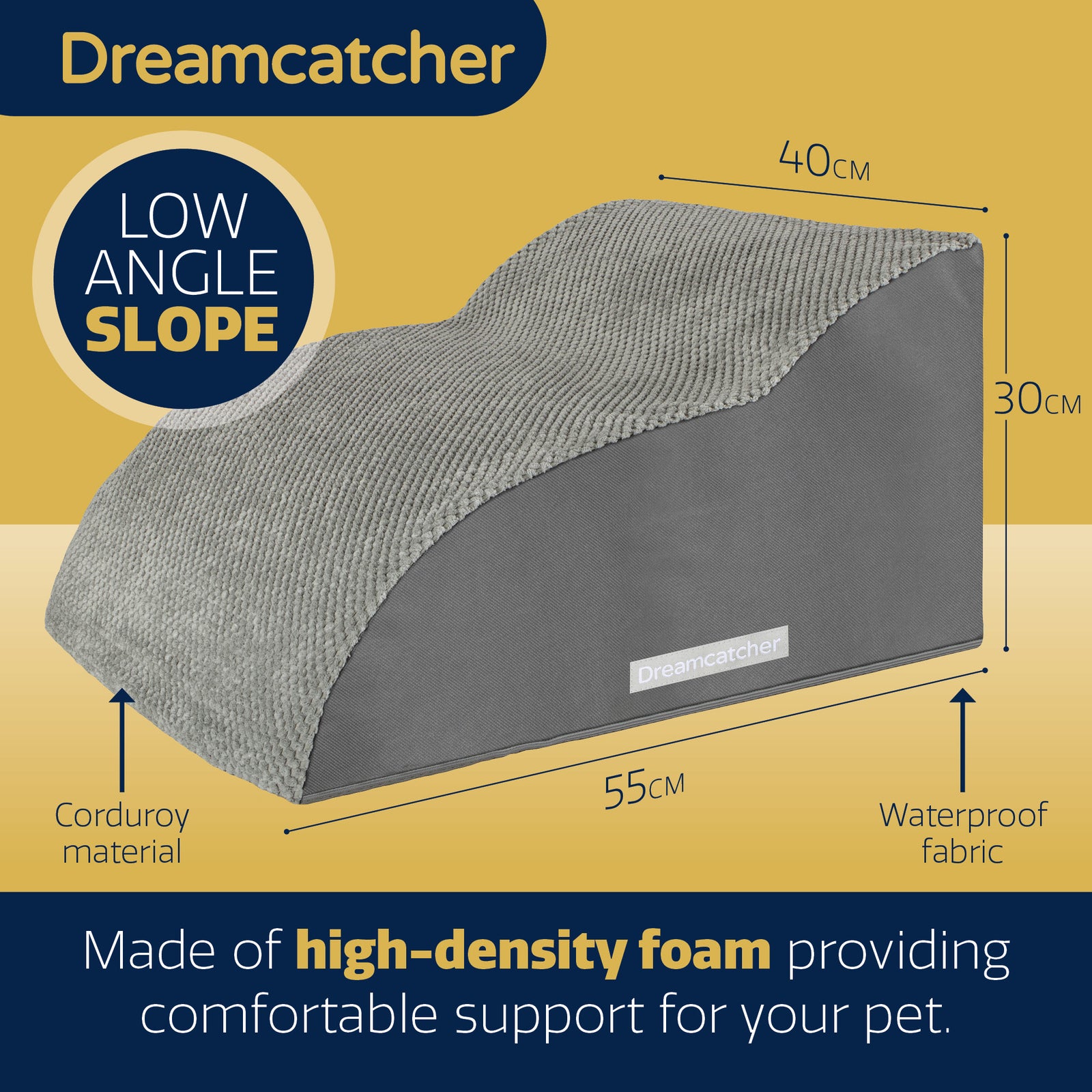 Dog Stairs For Bed, High Density Foam Pet Step Ramp For Sofa, Dogs & Cats, 2,3 & 4 Steps | 2 Step | Grey