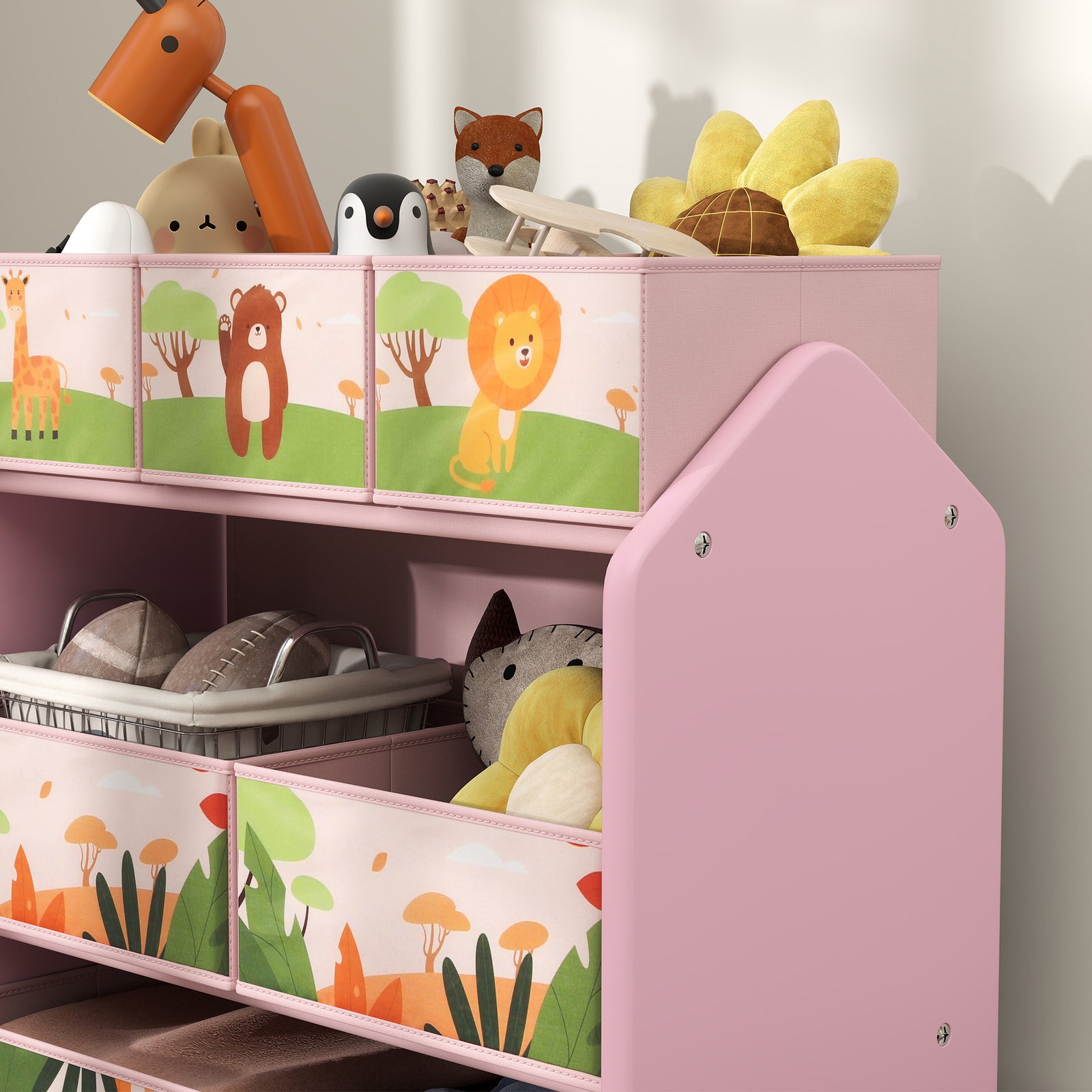 Aiyaplay Kids Toy Storage Unit With 6 Storage Boxes For Playroom, Pink