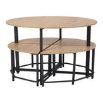 5-piece Round Dining Table Set With 4 Nesting Stools, Wood Grain Top & Black Metal Frame