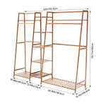 Trapezoid Bamboo Garment Rack With Tiered Storage Shelves | Natural