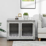 Dog Crate Table W/ Cushion, Double Door - Grey | Gray