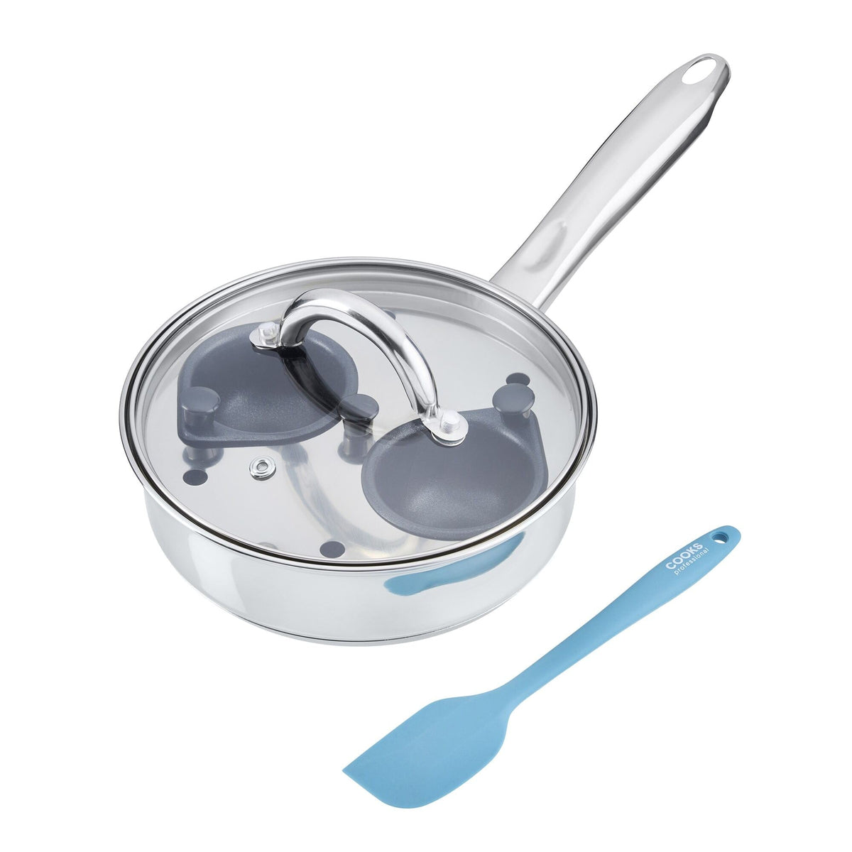 Stainless Steel Egg Poacher Pan With Spatula | 2 Cup | Silver