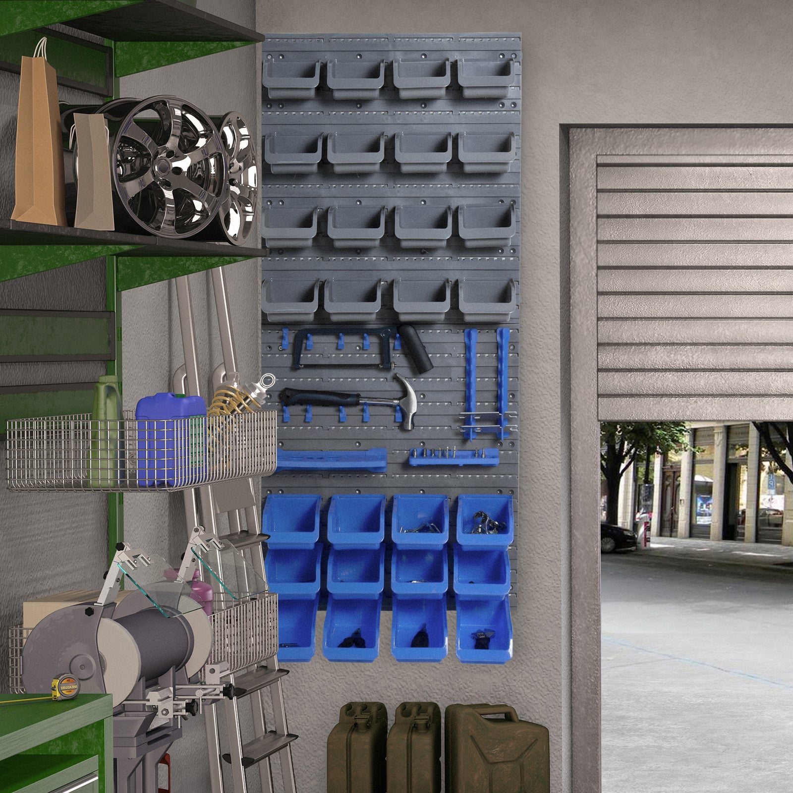44 Pcs On-wall Storage With Pegboard | Blue