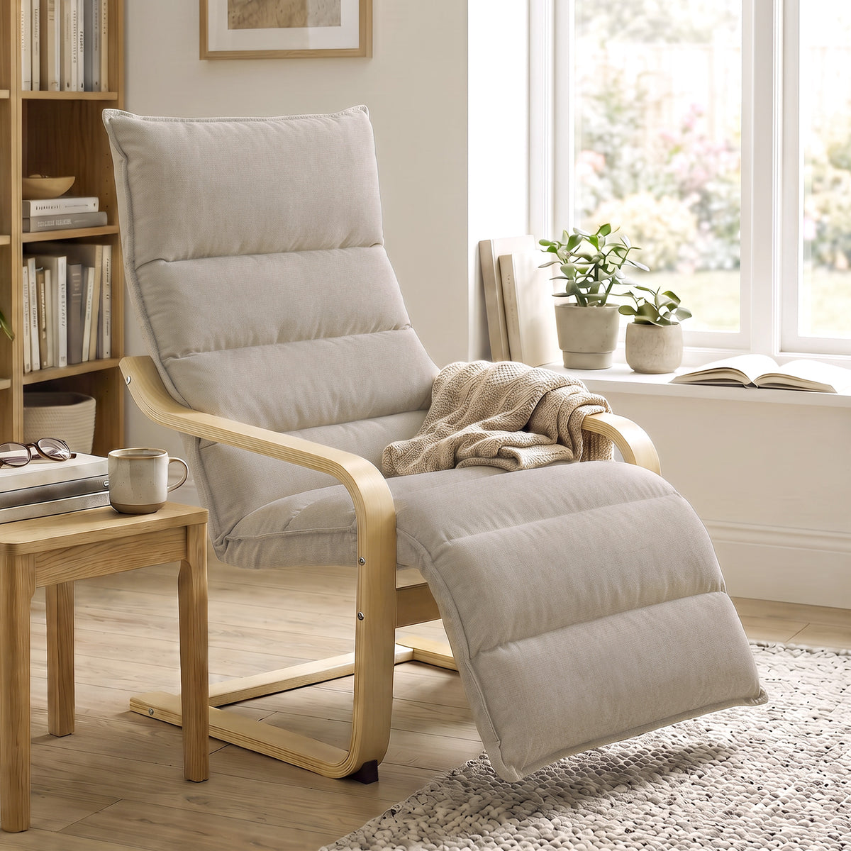 HOMCOM Lounge Chair With Wooden Frame For Living Room, Bedroom, Light Brown