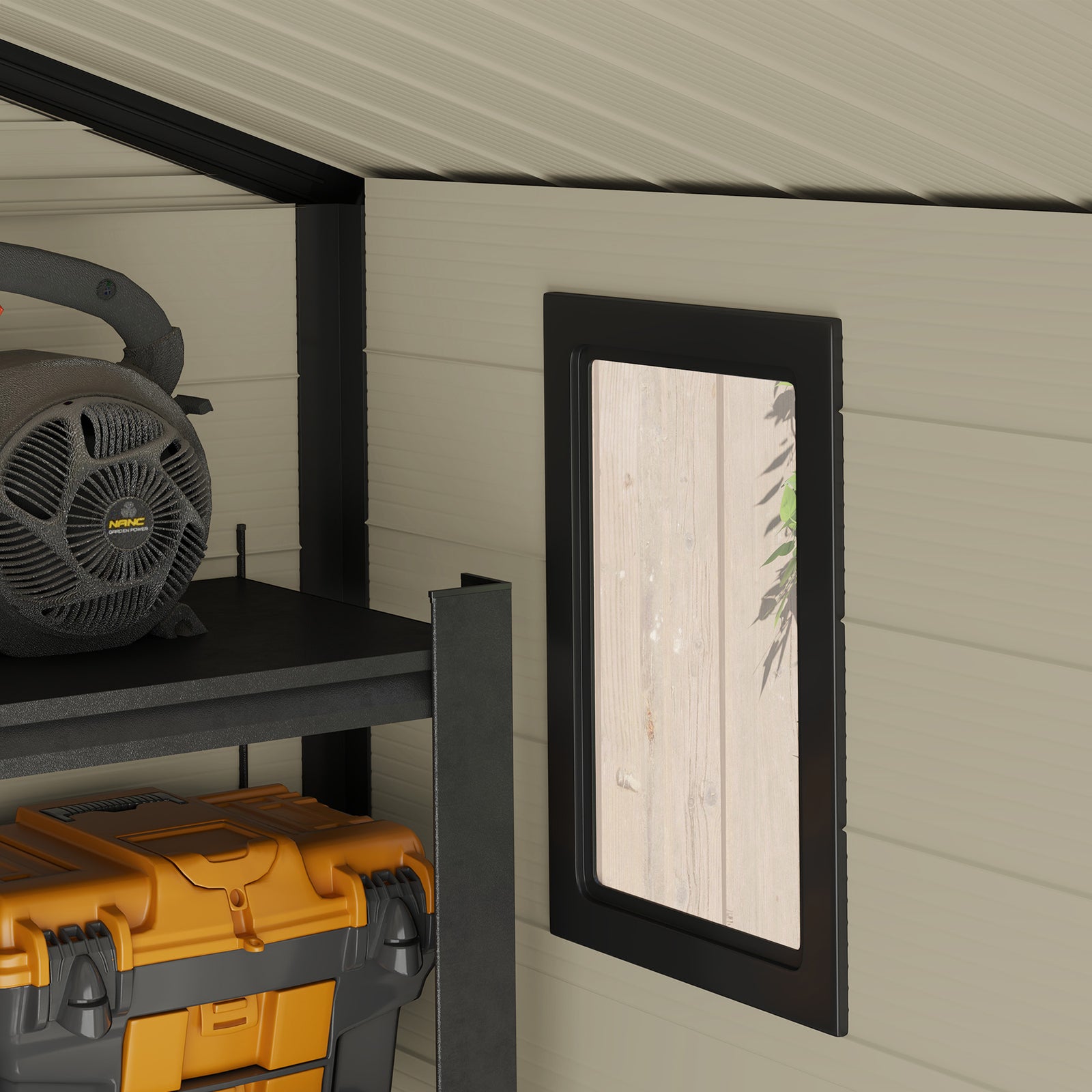 Garden Shed Tool Storage House W/ Lockable Door, Foundation