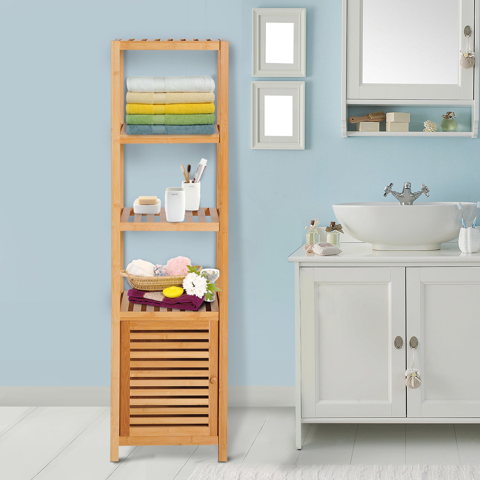 140 Cm Storage Unit Freestanding Cabinet W/ 3 Shelves