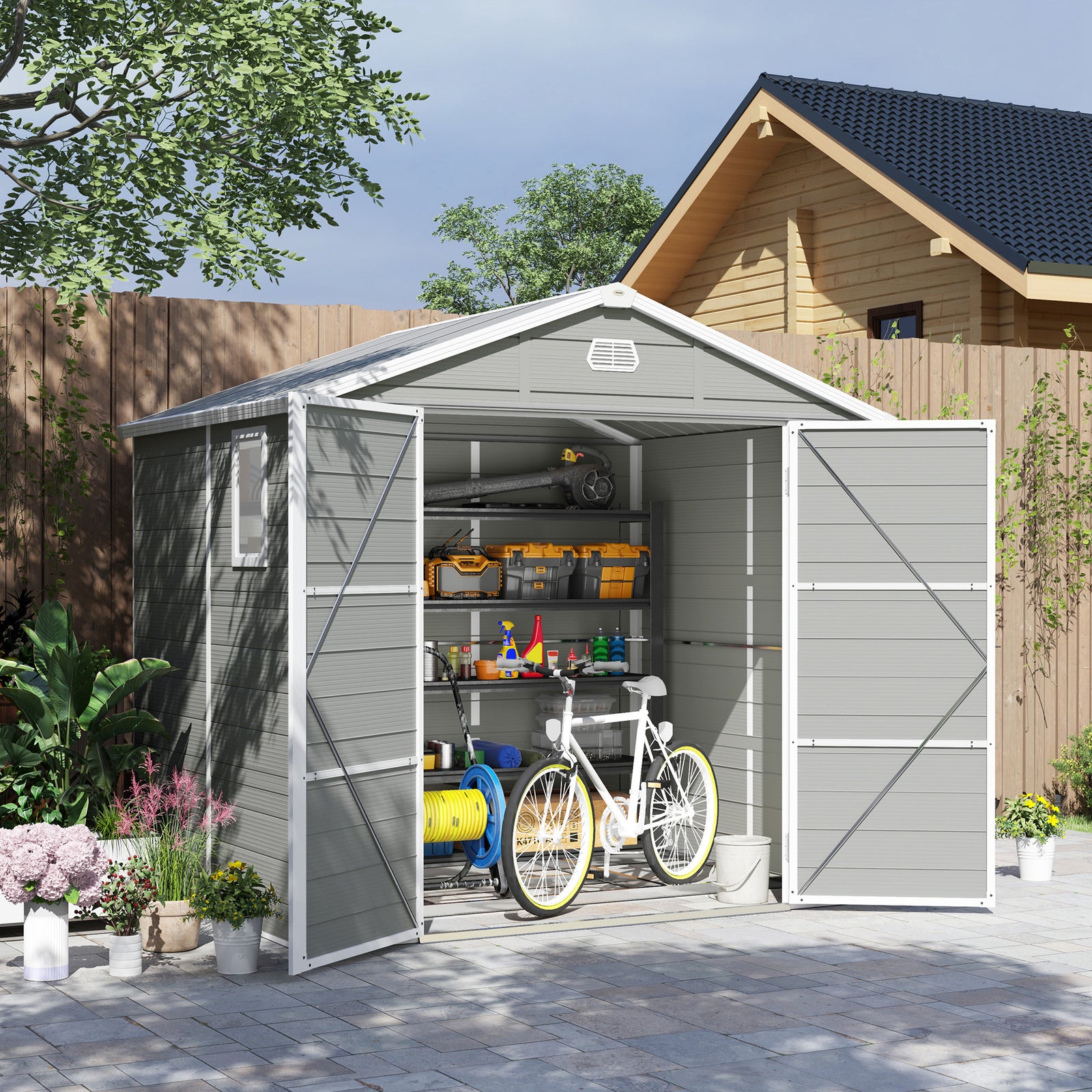 8x6ft Garden Shed With Foundation Kit, Vents & Lockable Door