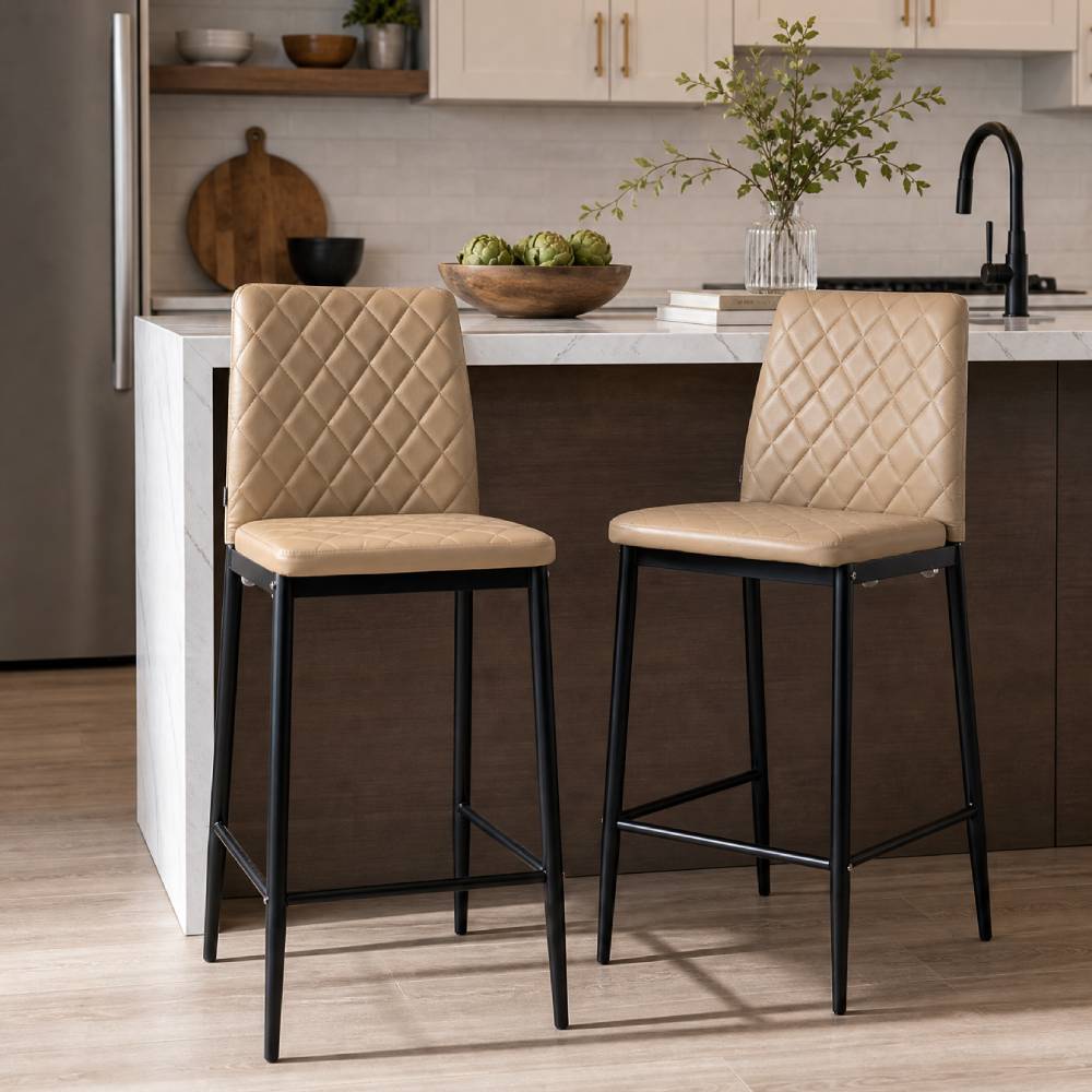 2pcs Upholstered Bar Stools | Camel