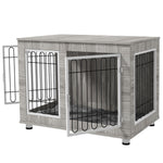 Dog Crate Table W/ Cushion, Double Door - Grey