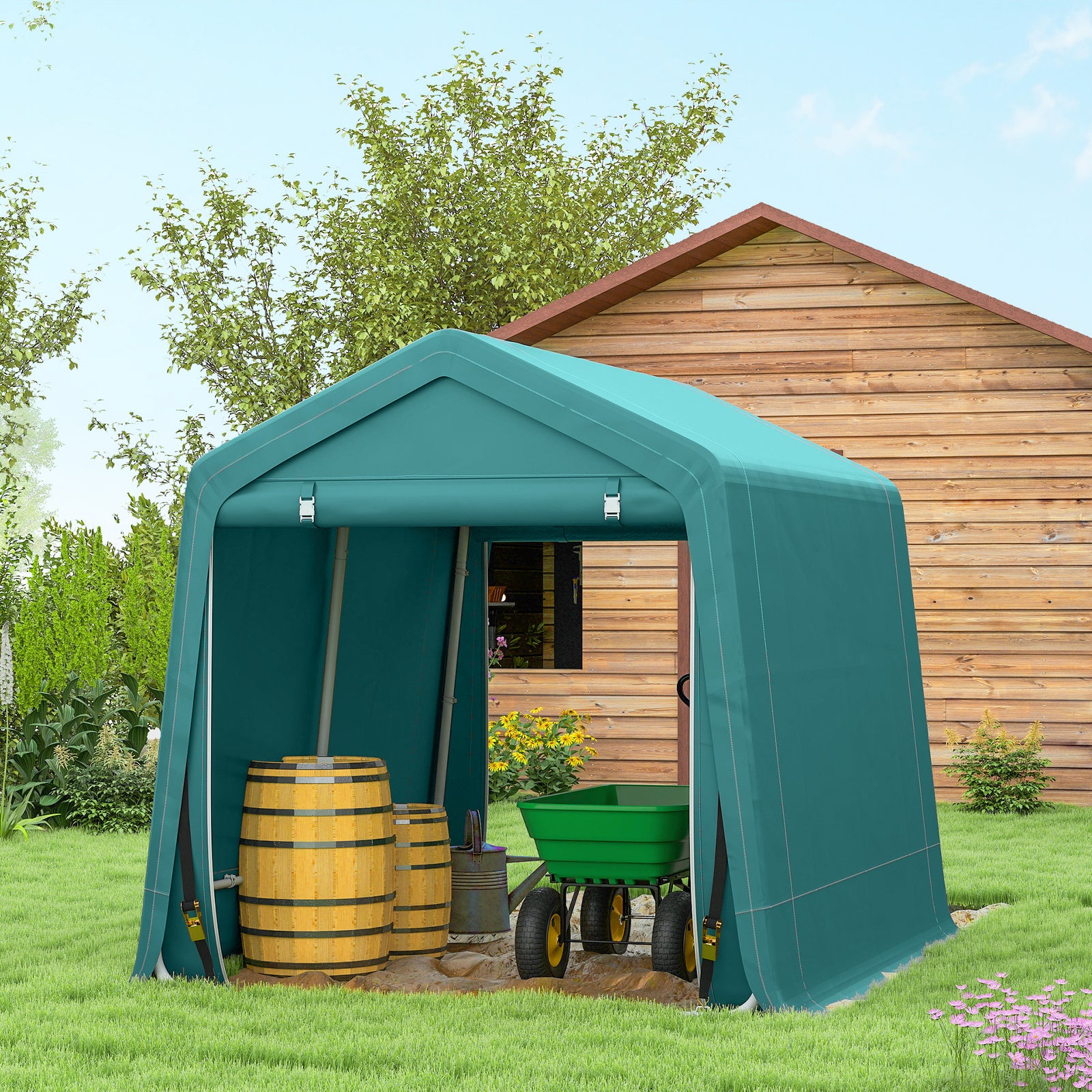 Outdoor Waterproof Garden Storage Shed Tent Zipper Doors | Green