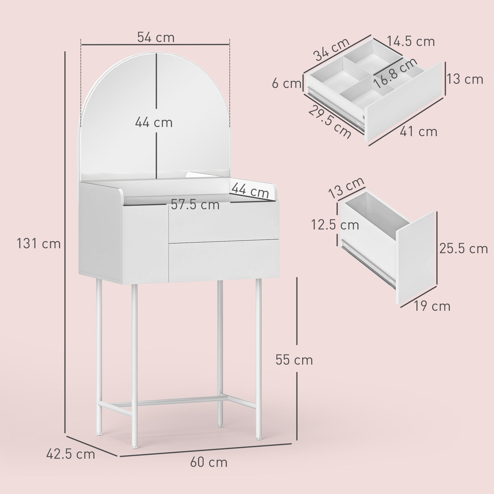 Makeup Vanity Table With Mirror Drawers Modern Dressing Table White