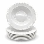 Soup Bowl Pasta Plate Porcelain White Embossed Floral Rim | Set of 4 | White