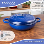 Shallow Cast Iron Casserole Pot With Lid, 5-quart, (32 Cm) | Dark Blue
