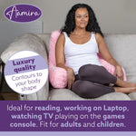 Deluxe Large Reading Pillow, Soft Ribbed Faux Fur, Shredded Memory Foam Cuddle Cuddle Cushion Backrest Arm Support | L | Pink