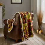 Winter Leaves Throw Rust – Cosy Sherpa Lined Leaf Print Blanket 130x170cm | 130cm x 170cm | Rust