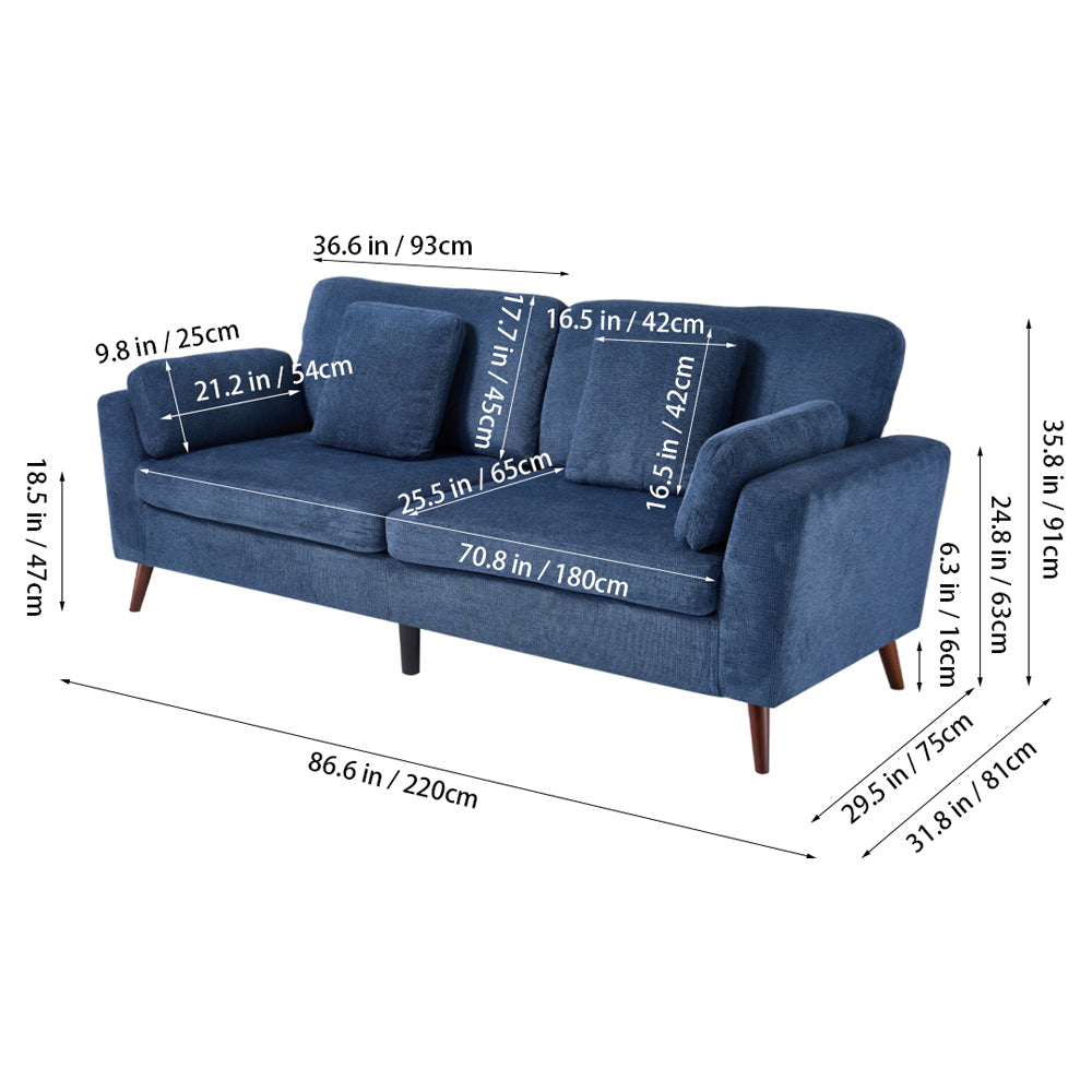 2-seater Chenille Upholstered Sofa With Pillows | Blue