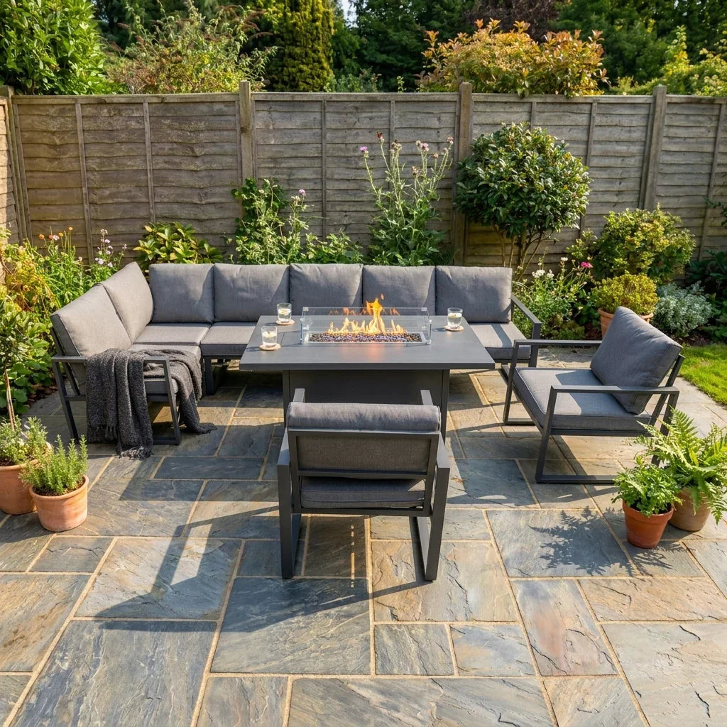 MonsterShop Aluminium 7 Seater Garden Furniture Set With Fire Pit