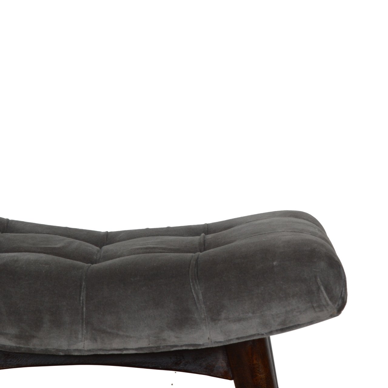 Solid Wood Grey Cotton Velvet Curved Bench