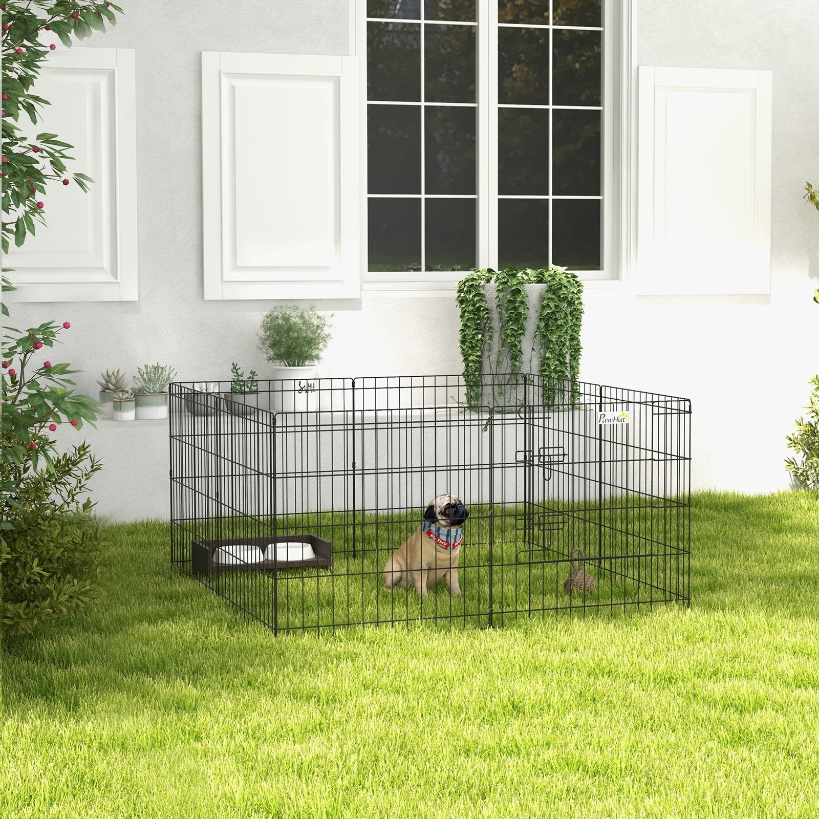 24" Pet Dog Playpen, Puppy Cage, Eight-panel Metal Fence, Run, Garden