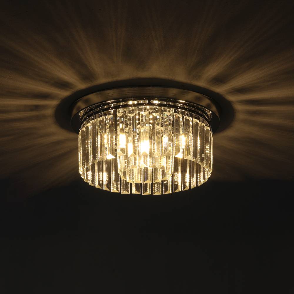 Modern Double Circle Crystal Chandelier Chrome Ceiling Light Droplet Crystal Shade Flush Mount Led Fixture | 35cm x 35cm