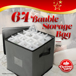 Grey Bauble Storage Bag With 64 Slots Zip Lid & Carry Handles