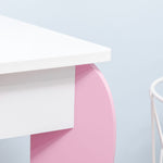 Kids Dressing Table With Mirror, Stool, Drawer, Cute Patterns - Pink | Pink