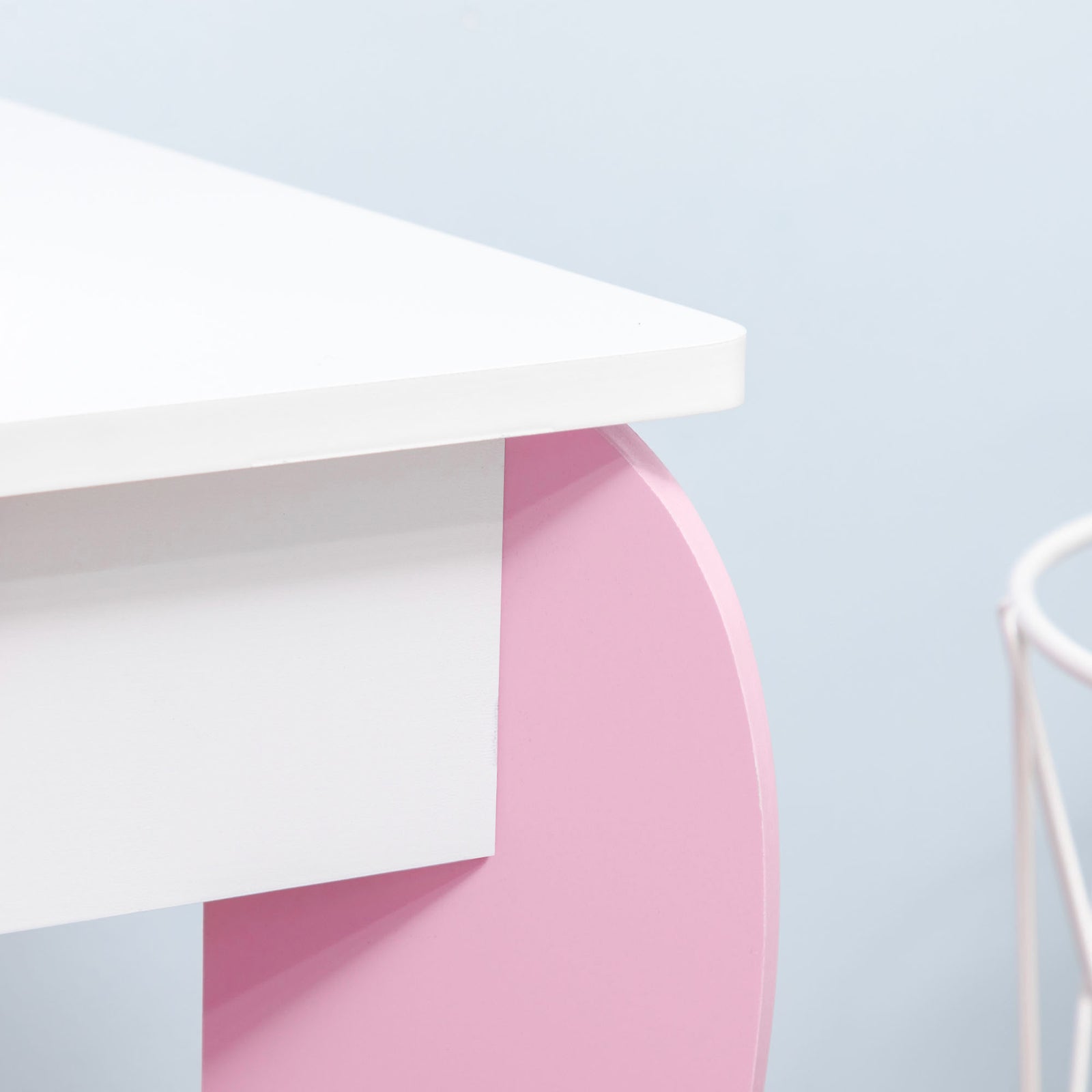 Kids Dressing Table With Mirror, Stool, Drawer, Cute Patterns - Pink | Pink
