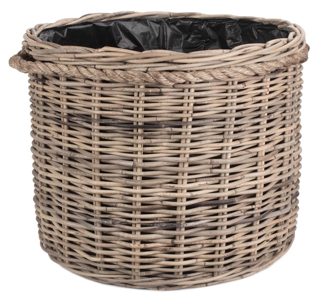 Rattan Rope Handled Rattan Round Planter With Plastic Lining | Large | Brown