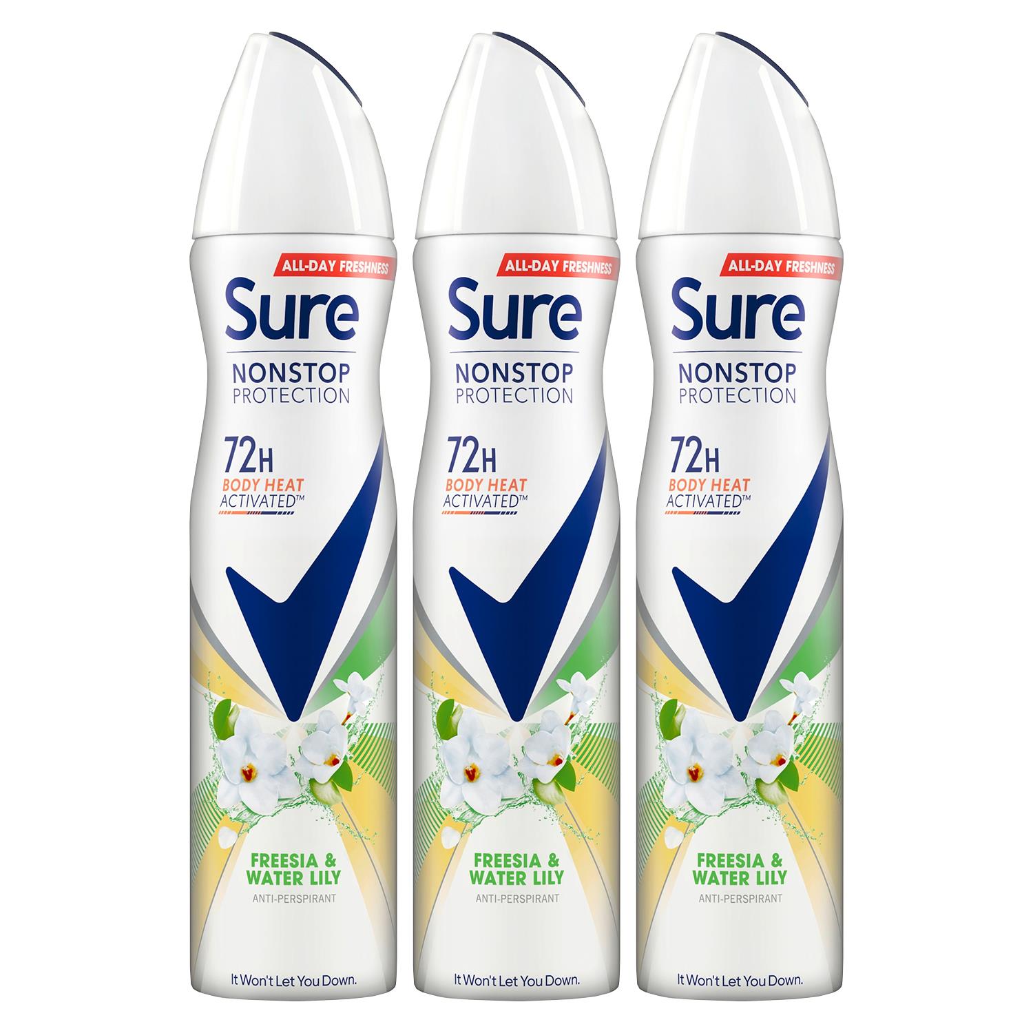 Women Antiperspirant 72h Nonstop Protection Freesia & Water Lily Deo, 3pk, 250ml | 3
