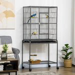 Rolling Bird Cage W/ Detachable Stand Storage Shelf  Wood Perch Food Cup