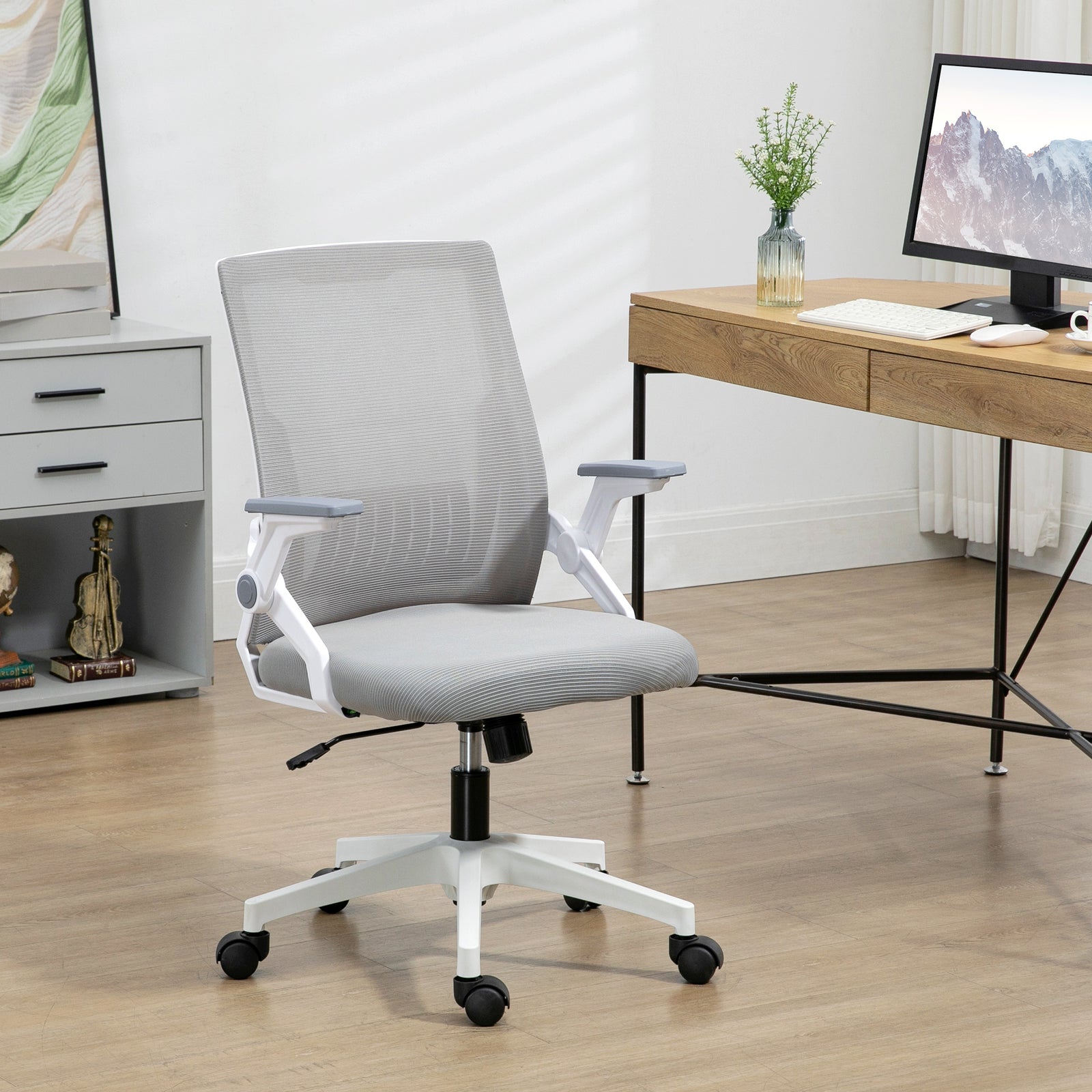 Mesh Office Chair Flip-up Arm Grey
