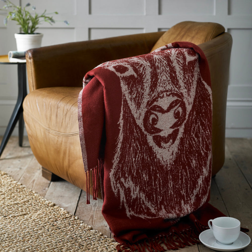 Stag Tartan Faux Cashmere Large Throw | Burgundy