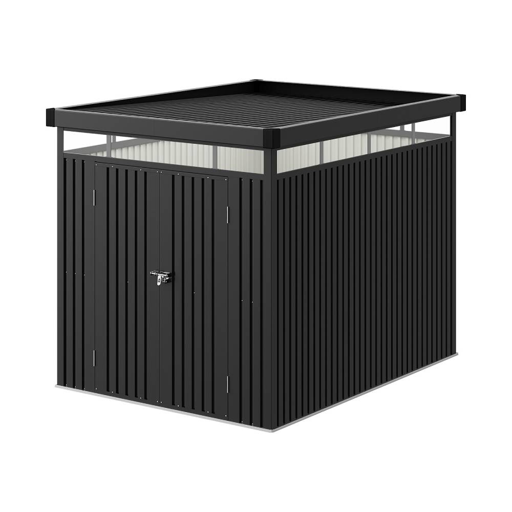 6.56ft×8.46ft Metal Garden Storage Shed Skylight Roof Shed, Flat Roof Storage