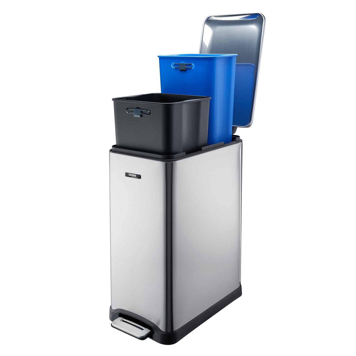Slimline Dual Compartment Pedal Bin 50l | 50l | Silver