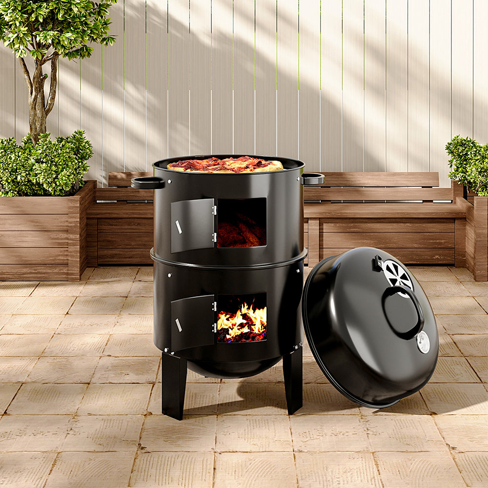3-in-1 Portable Outdoor Charcoal Bbq Grill Smoker