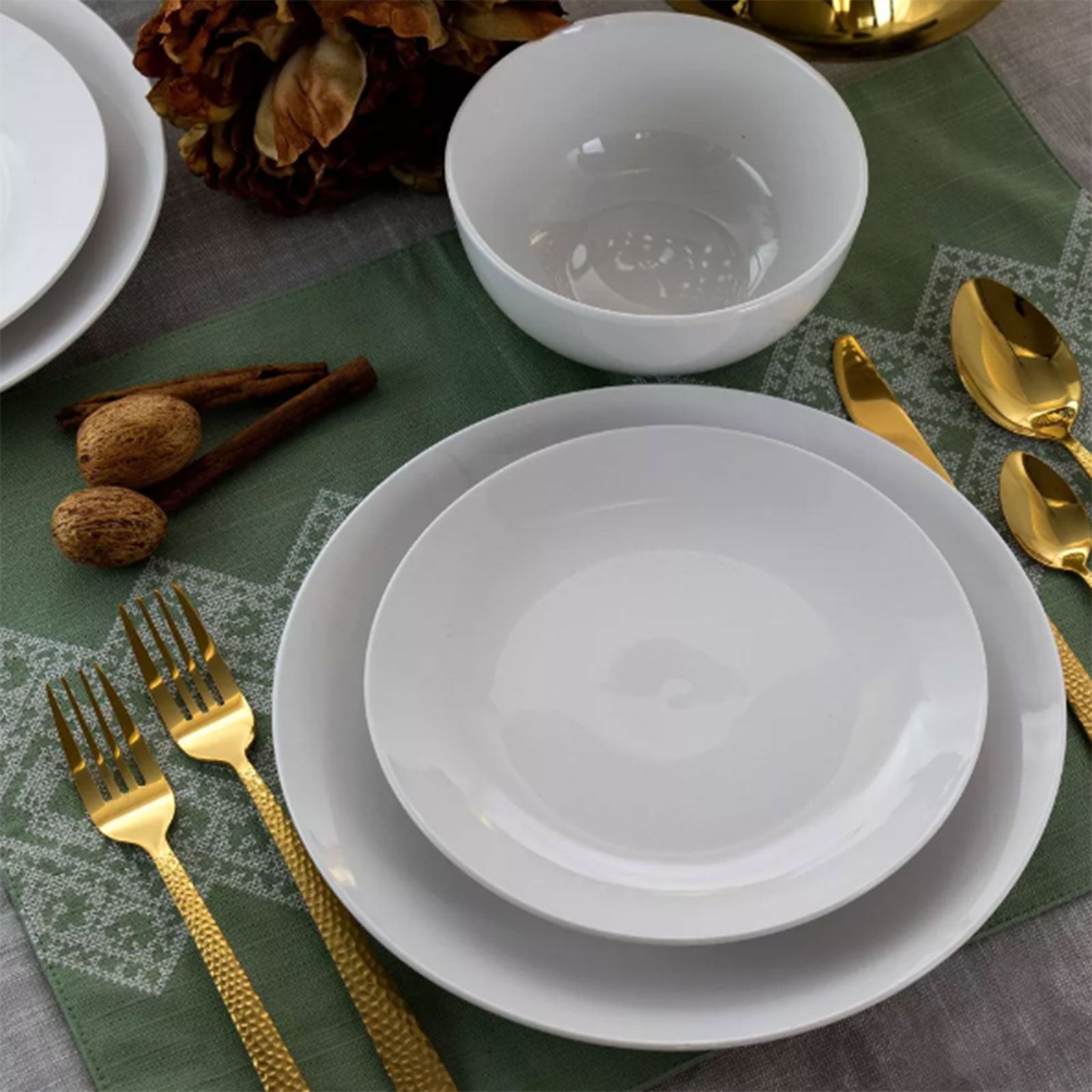 Dinner Set 12 Pc Coupe White Porcelain Dinnerware Plate Bowl
