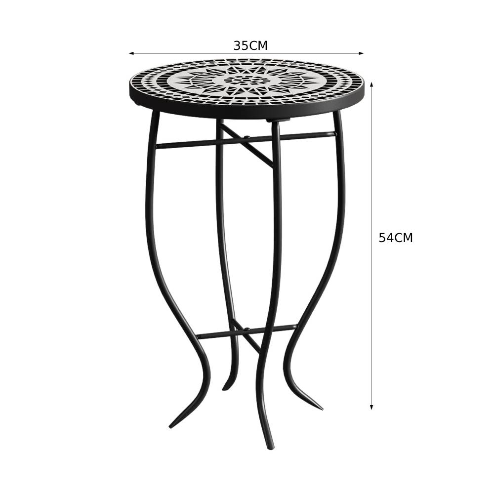 35cm Dia X 54cm H Outdoor Mosaic Accent Side Table Plant Stand | Black & White