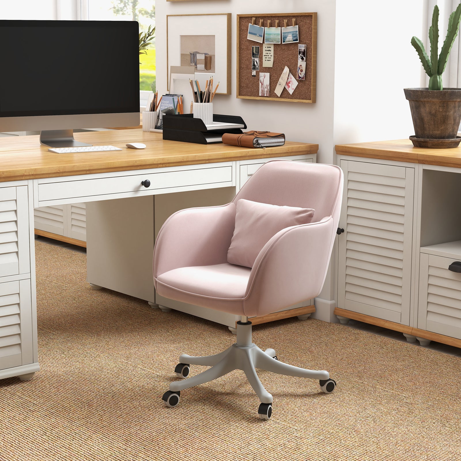 Office Chair W/ Massage Lumbar Pillow Wheels | Pink