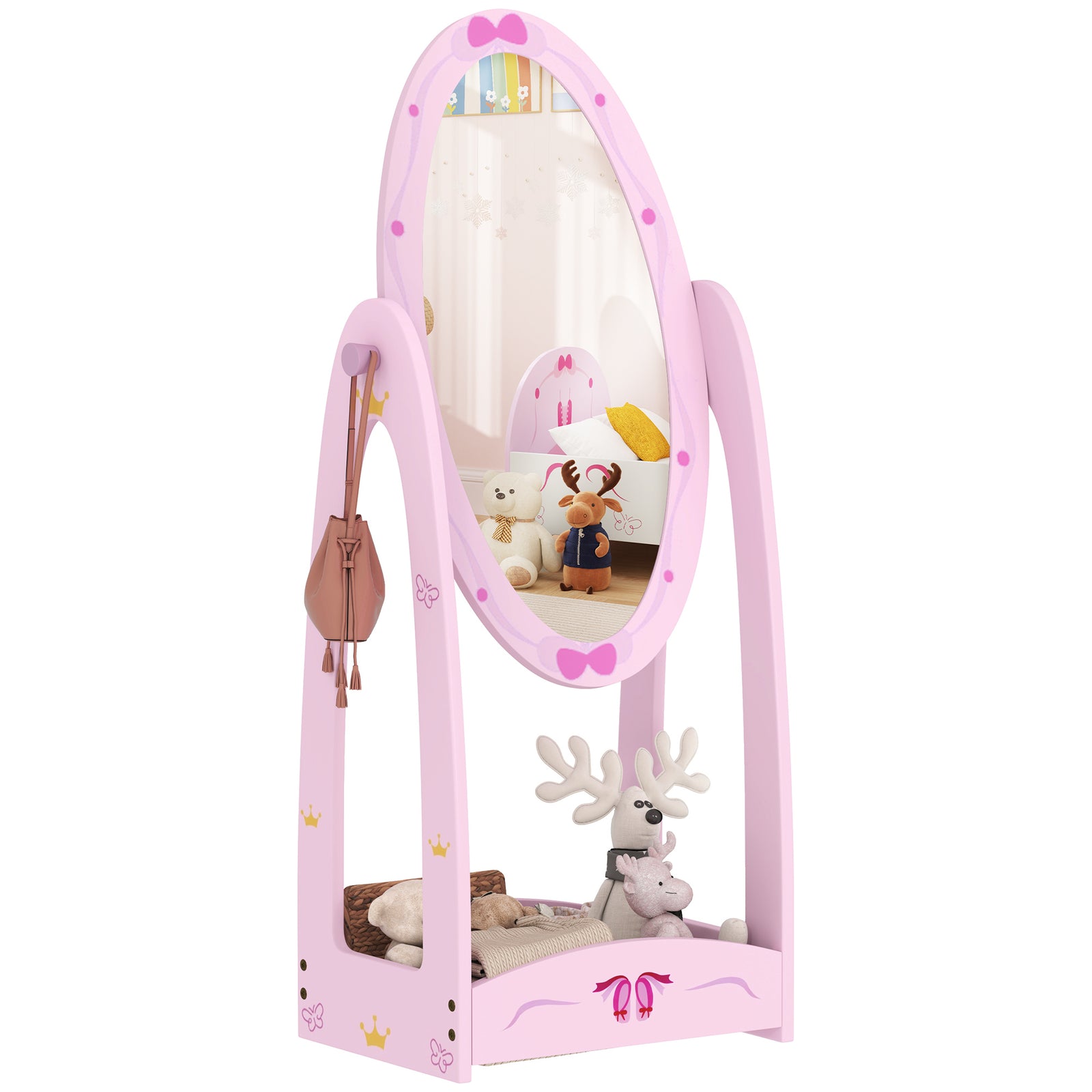 360° Rotating Kids Full Length Mirror, Children Standing Mirror, Pink