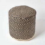 HOMESCAPES Black And Cream Aztec Style Jute Footstool Beanbag Round 45 X 40 Cm